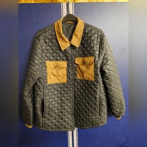 Men's Quilted Jacket with Tan and Green Accents